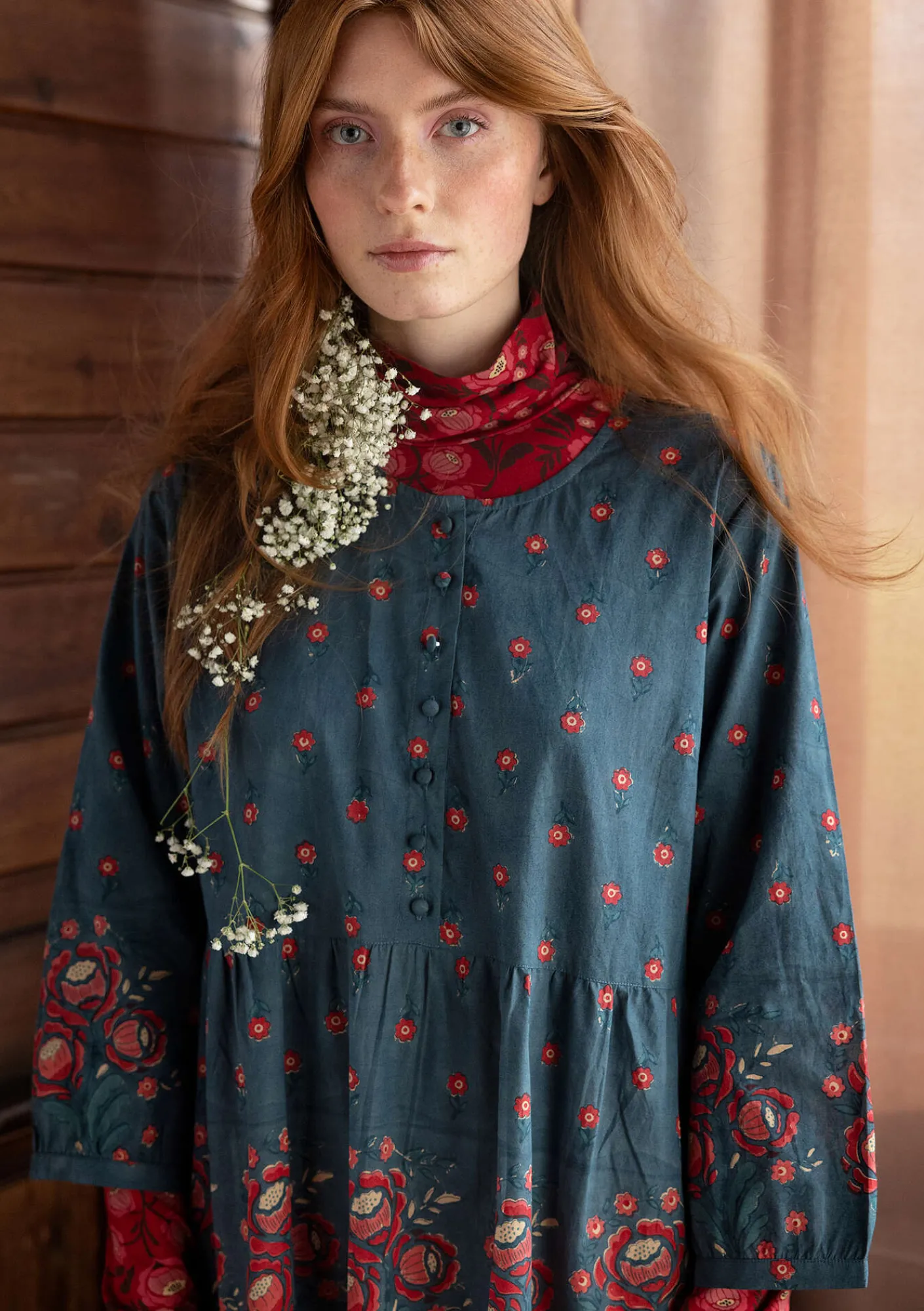 Gudrun Sjödén Kleider>Kleid „Asta“ aus Bio-Baumwollgewebe Indigogrün