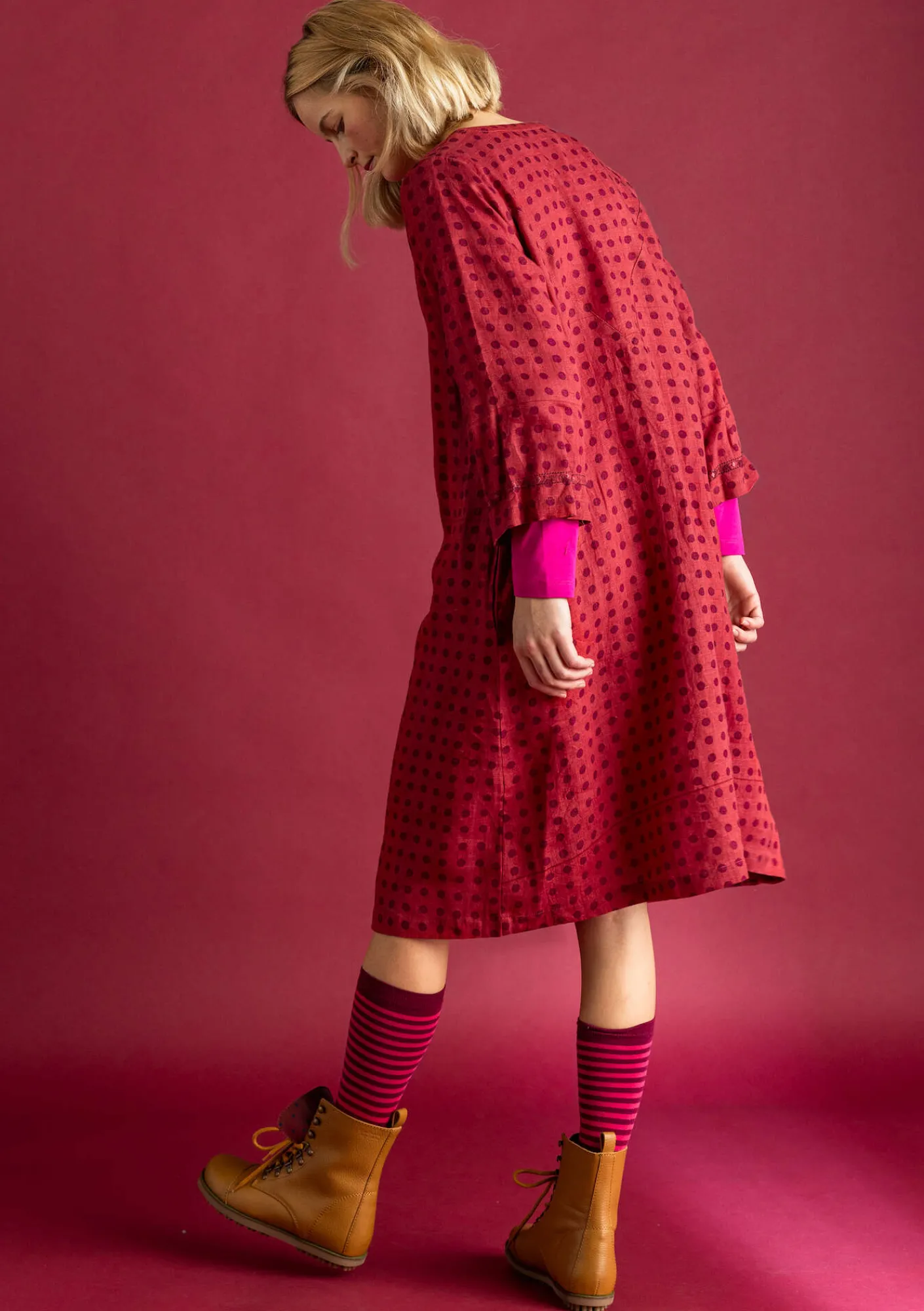 Gudrun Sjödén Kleider>Kleid „Asta“ aus Leinengewebe Feige-gemustert