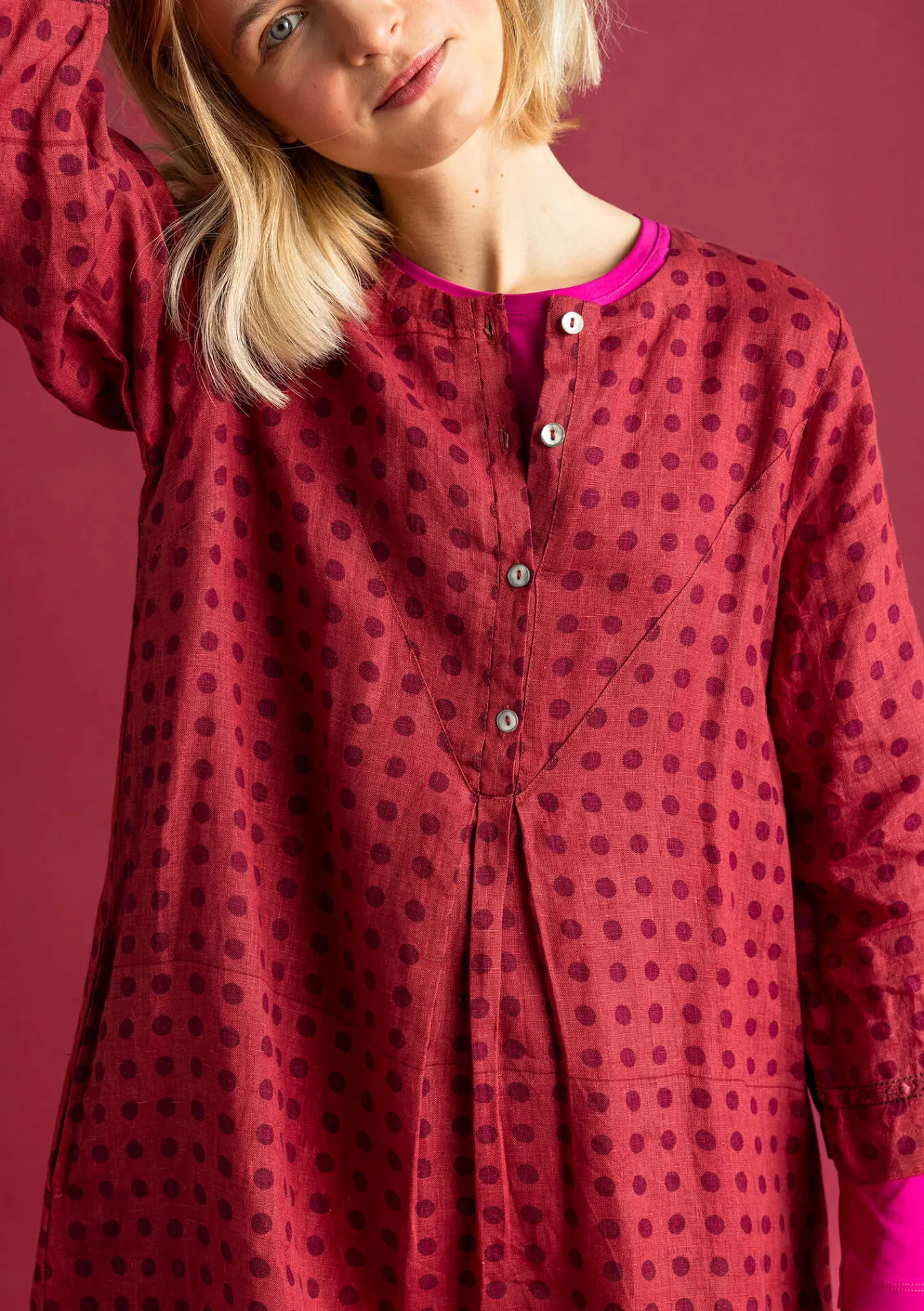 Gudrun Sjödén Kleider>Kleid „Asta“ aus Leinengewebe Feige-gemustert