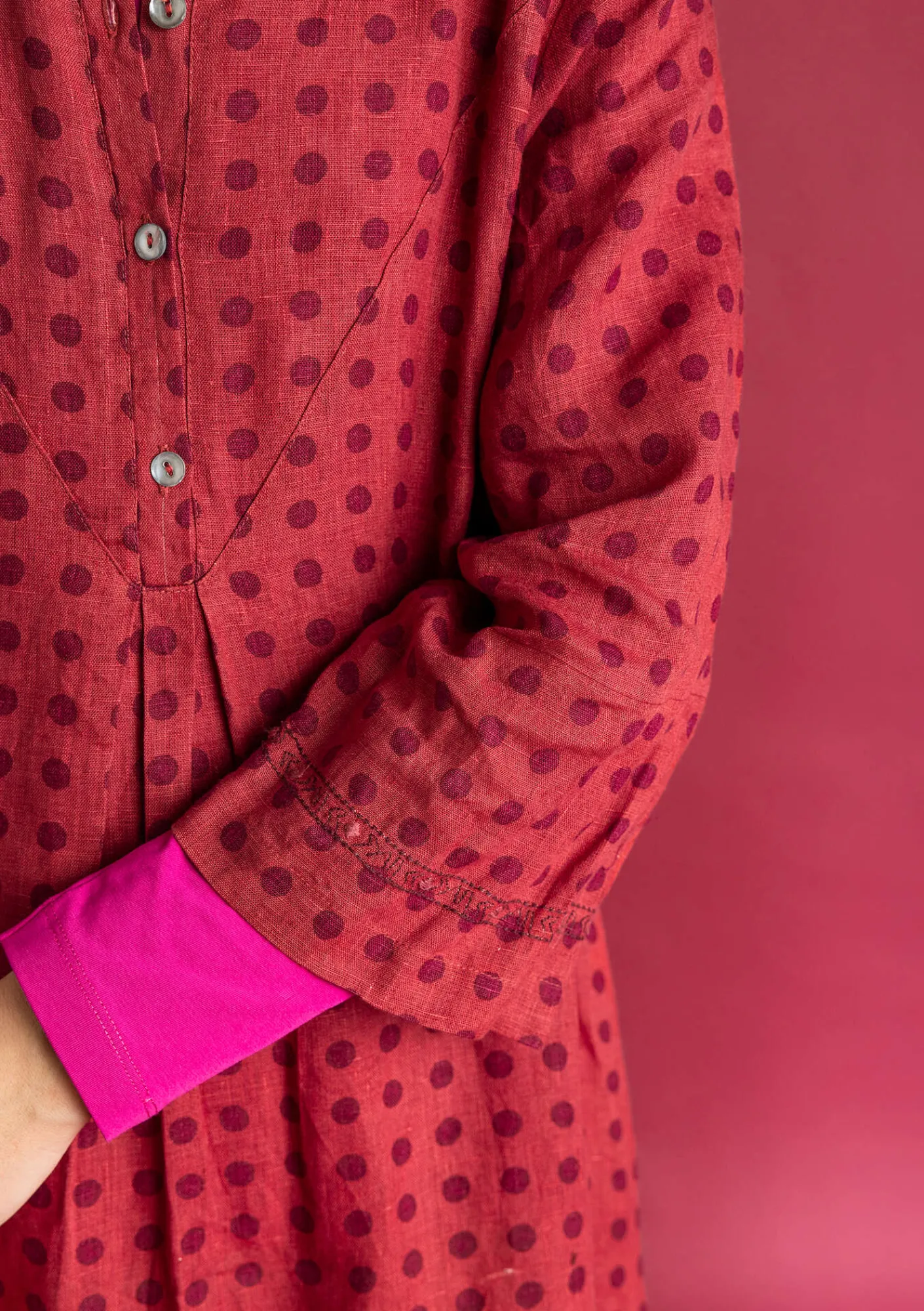 Gudrun Sjödén Kleider>Kleid „Asta“ aus Leinengewebe Feige-gemustert