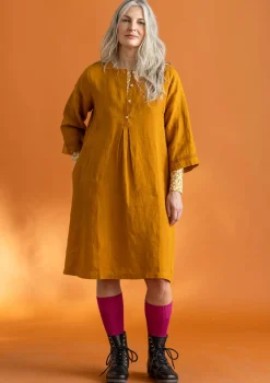 Gudrun Sjödén Kleider>Kleid „Asta“ aus Leinengewebe Senf