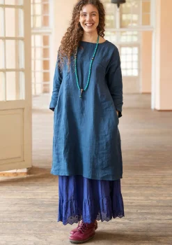 Gudrun Sjödén Kleider>Kleid aus Leinengewebe Indigo