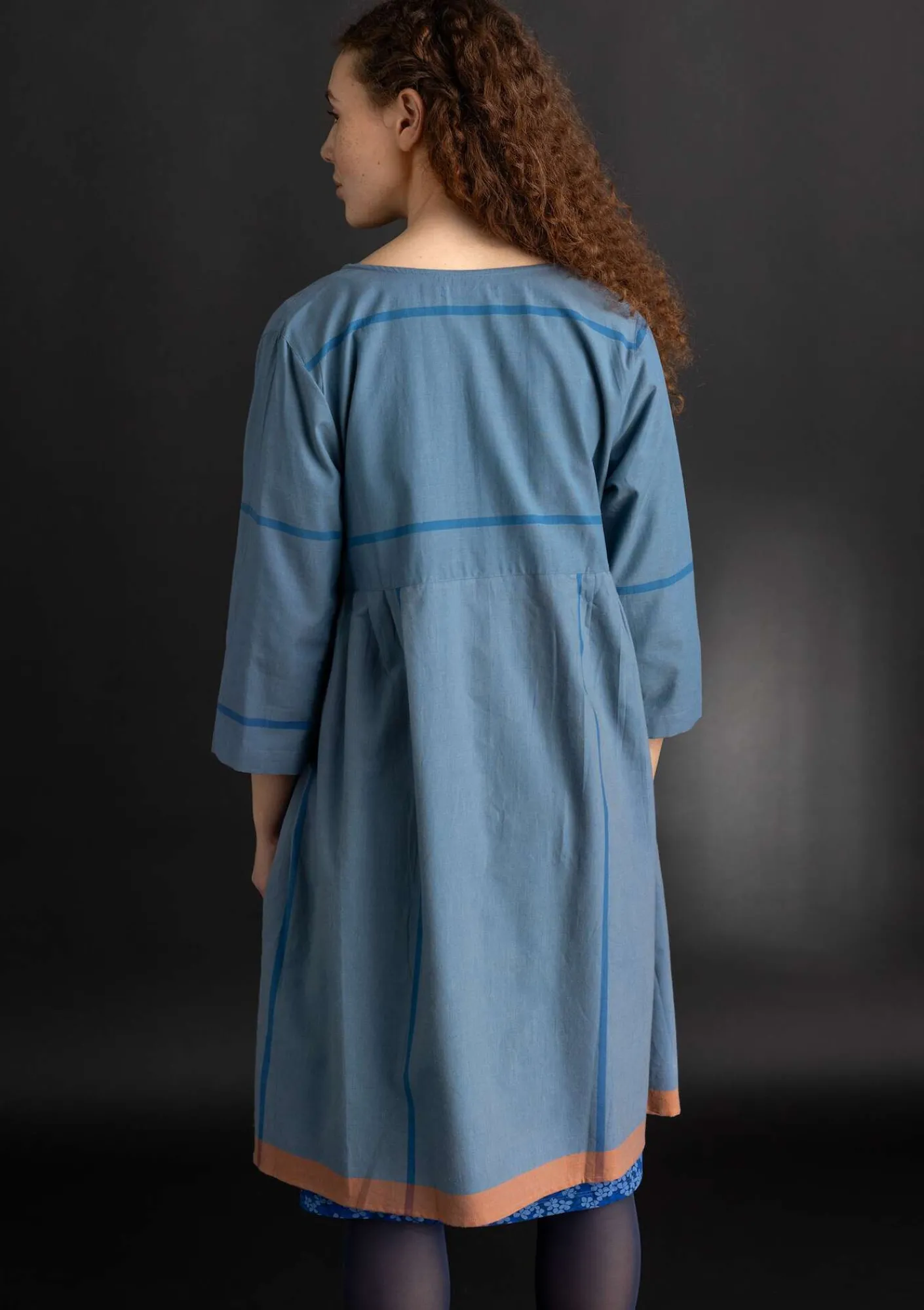 Gudrun Sjödén Kleider>Kleid „Ava” aus Bio-Baumwollgewebe Leinenblau