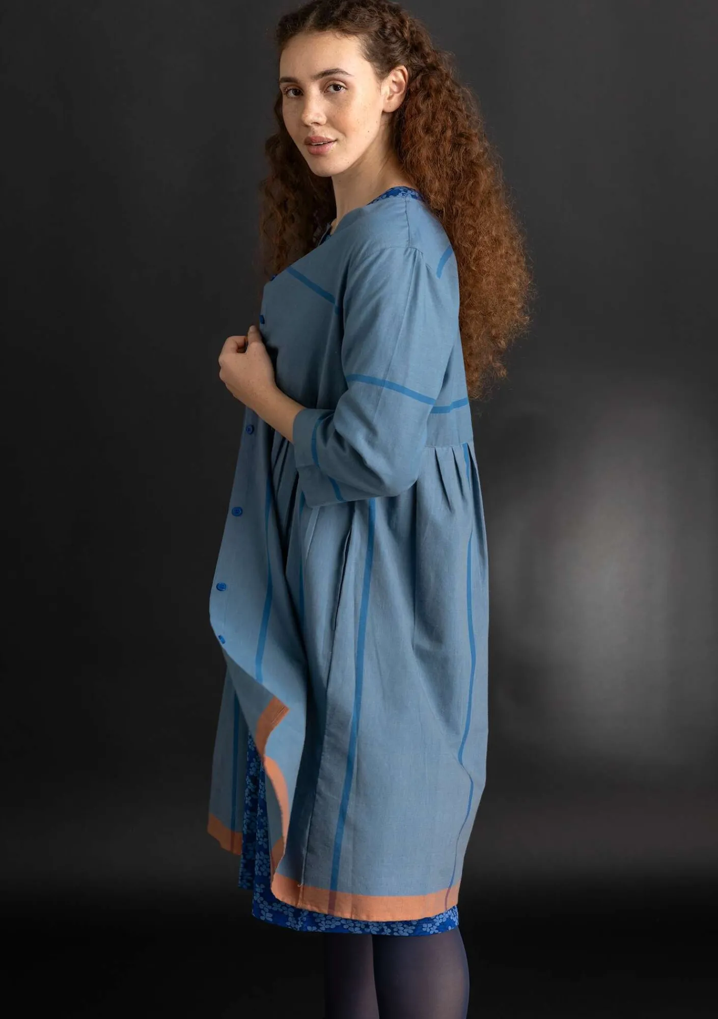 Gudrun Sjödén Kleider>Kleid „Ava” aus Bio-Baumwollgewebe Leinenblau