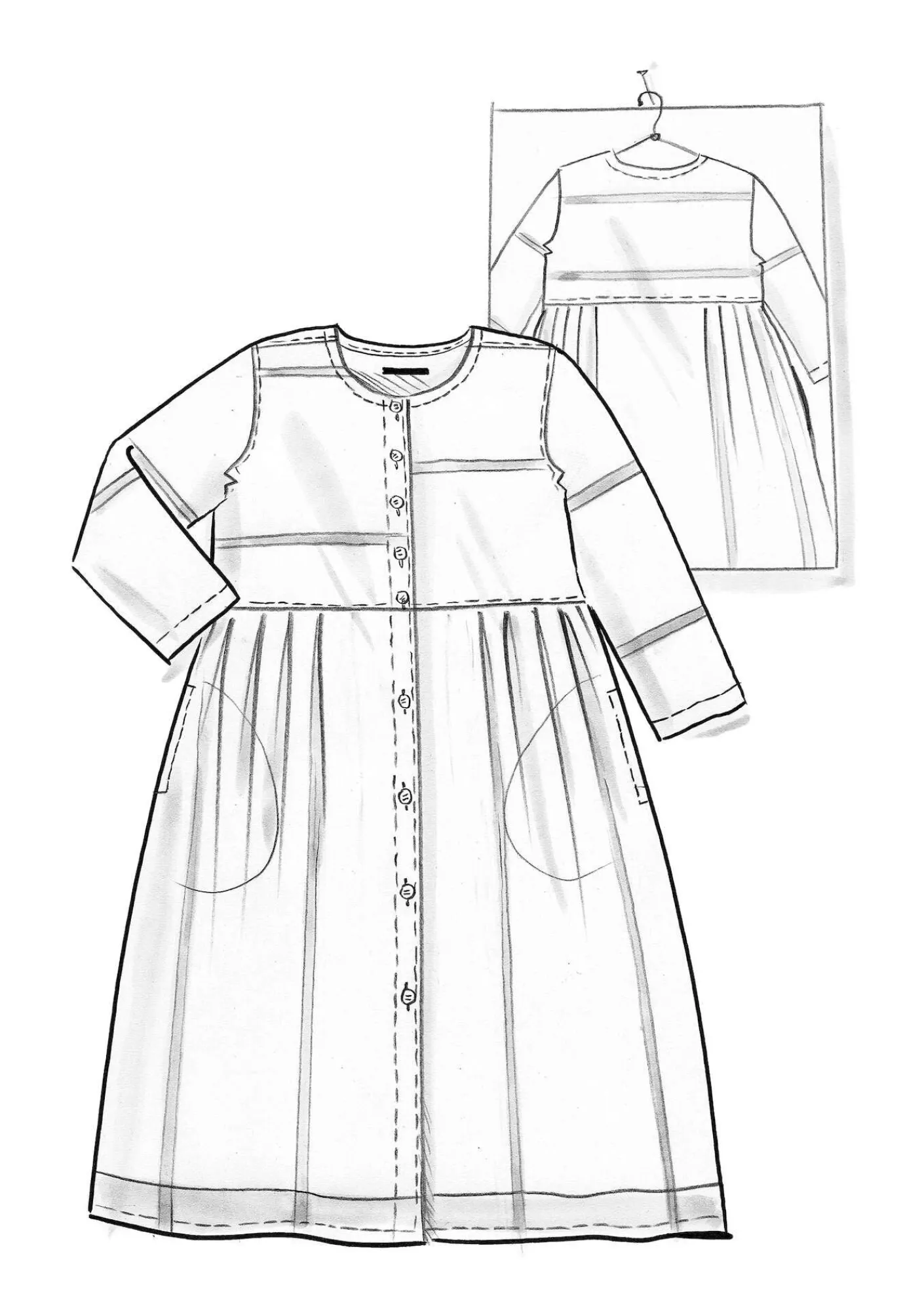 Gudrun Sjödén Kleider>Kleid „Ava” aus Bio-Baumwollgewebe Leinenblau