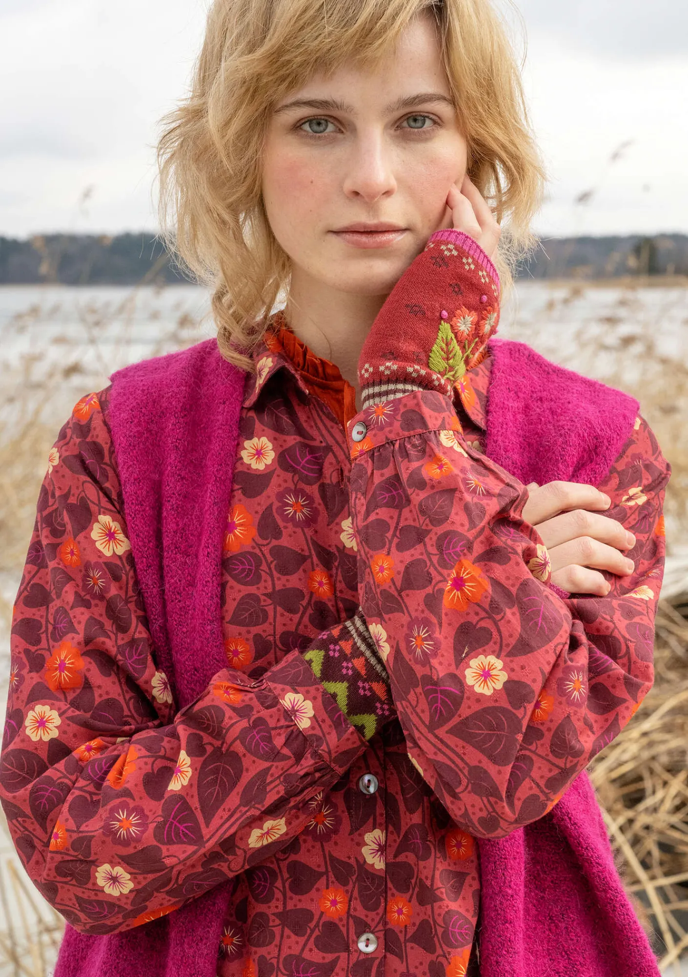 Gudrun Sjödén Kleider>Kleid „Borealis“ aus Bio-Baumwollgewebe Feige