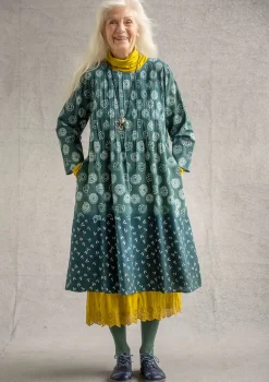 Gudrun Sjödén Kleider>Kleid „Clay“ aus Bio-Baumwollgewebe Indigogrün