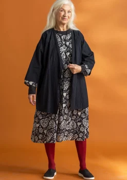 Gudrun Sjödén Kleider>Kleid „Hedda“ aus Bio-Baumwollgewebe Schwarz-gemustert