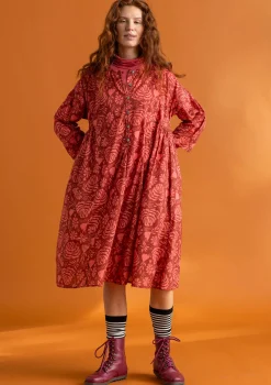 Gudrun Sjödén Kleider>Kleid „Hedda“ aus Bio-Baumwollgewebe Rost-gemustert