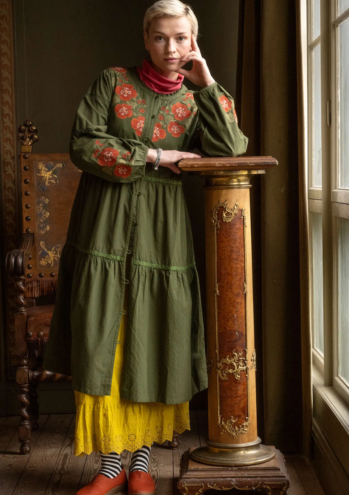 Gudrun Sjödén Kleider>Kleid „Åland“ aus Bio-Baumwollgewebe Pinie