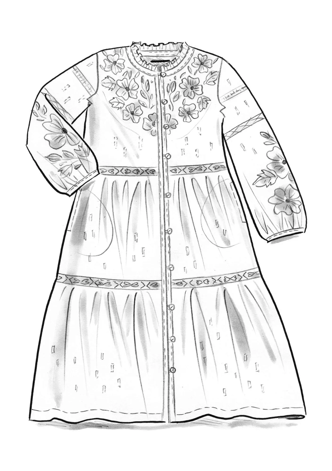 Gudrun Sjödén Kleider>Kleid „Åland“ aus Bio-Baumwollgewebe Pinie