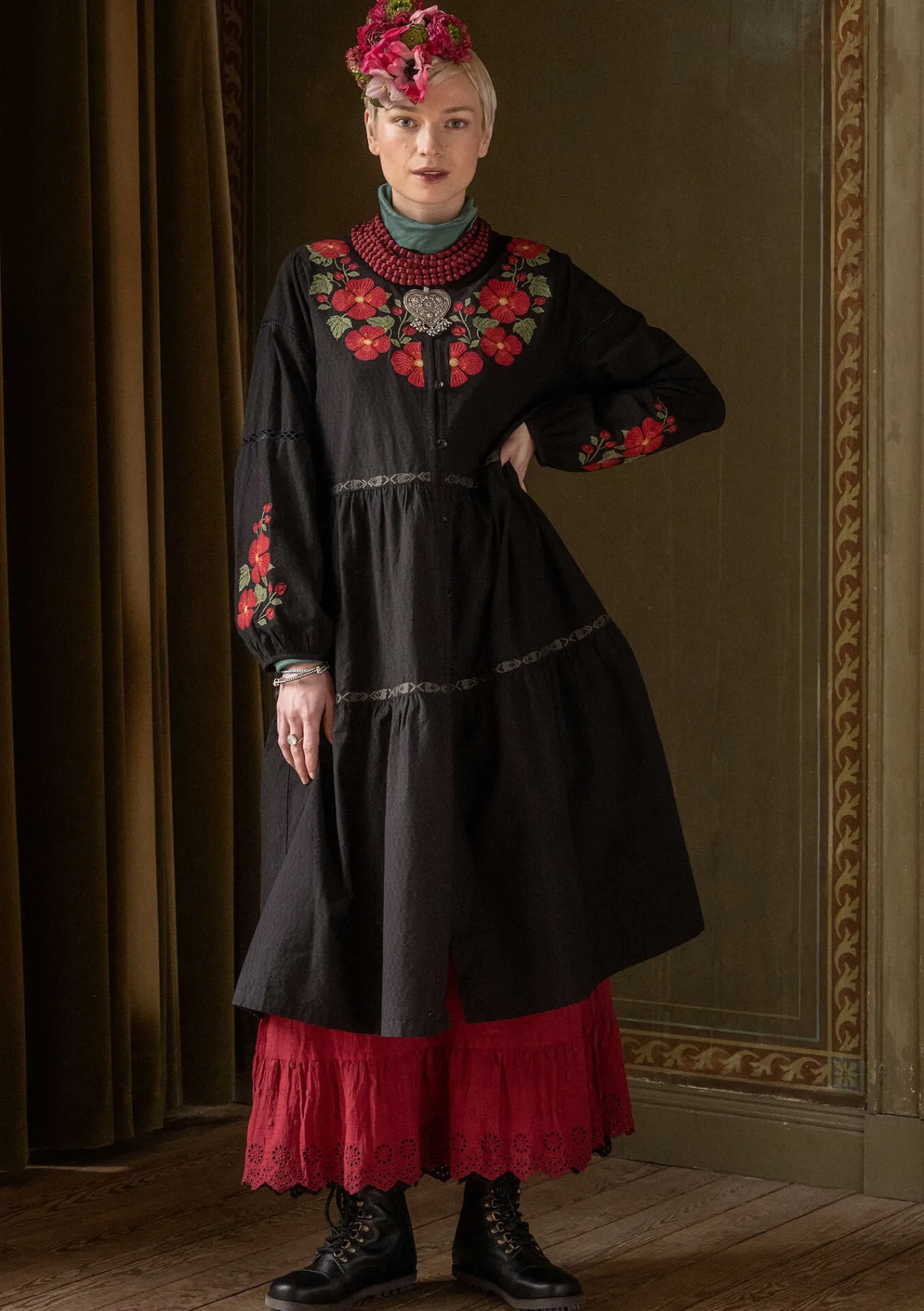 Gudrun Sjödén Kleider>Kleid „Åland“ aus Bio-Baumwollgewebe Schwarz