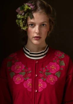 Gudrun Sjödén Kleider>Kleid „Åland“ aus Bio-Baumwollgewebe Moosbeere