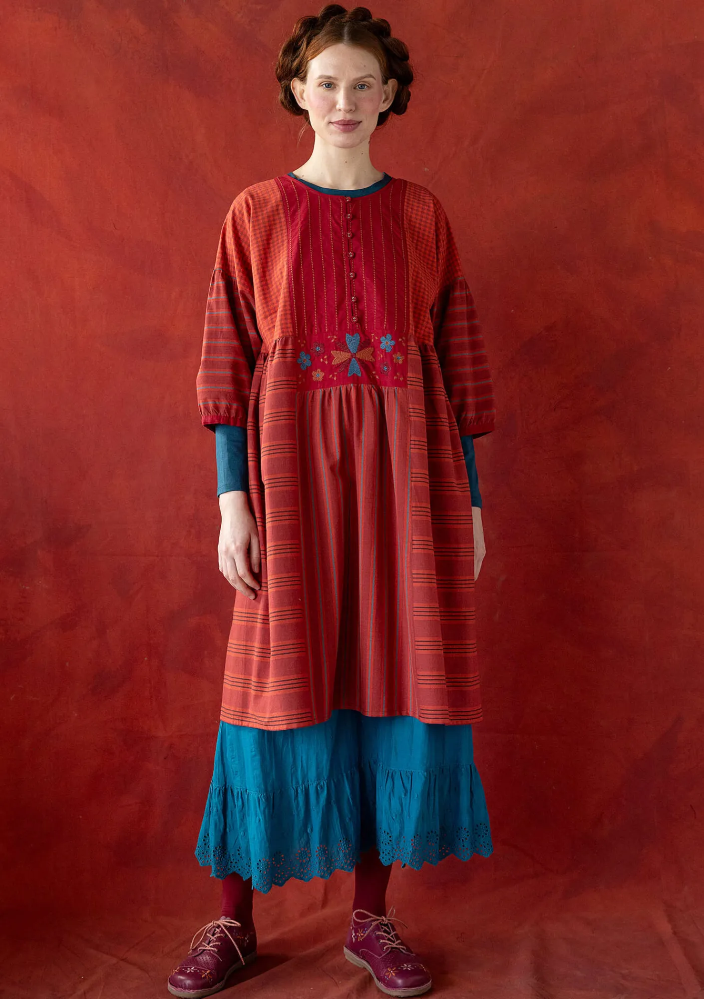 Gudrun Sjödén Kleider>Kleid „Sofia“ aus Bio-Baumwollgewebe Krapprot