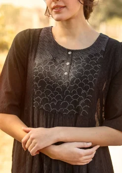 Gudrun Sjödén Kleider>Kleid „Strandfynd“ aus Bio-Baumwollgewebe Schwarz