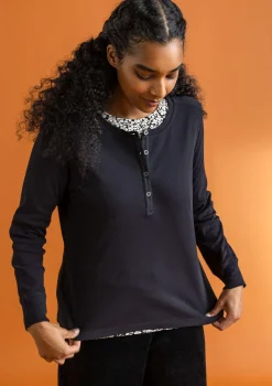 Gudrun Sjödén Pullover & Shirts>Knopfleistenshirt aus Bio-Baumwollripp Schwarz