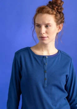 Gudrun Sjödén Pullover & Shirts>Knopfleistenshirt aus Bio-Baumwollripp Indigoblau