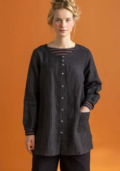Gudrun Sjödén Blusen>Künstlerbluse „Asta“ aus Leinengewebe Schwarz-gestreift
