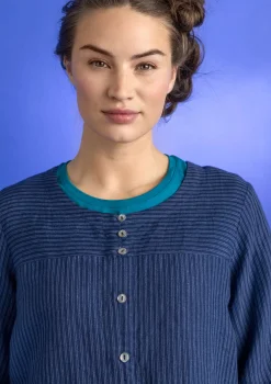 Gudrun Sjödén Blusen>Künstlerbluse „Asta“ aus Leinengewebe Indigo-gestreift