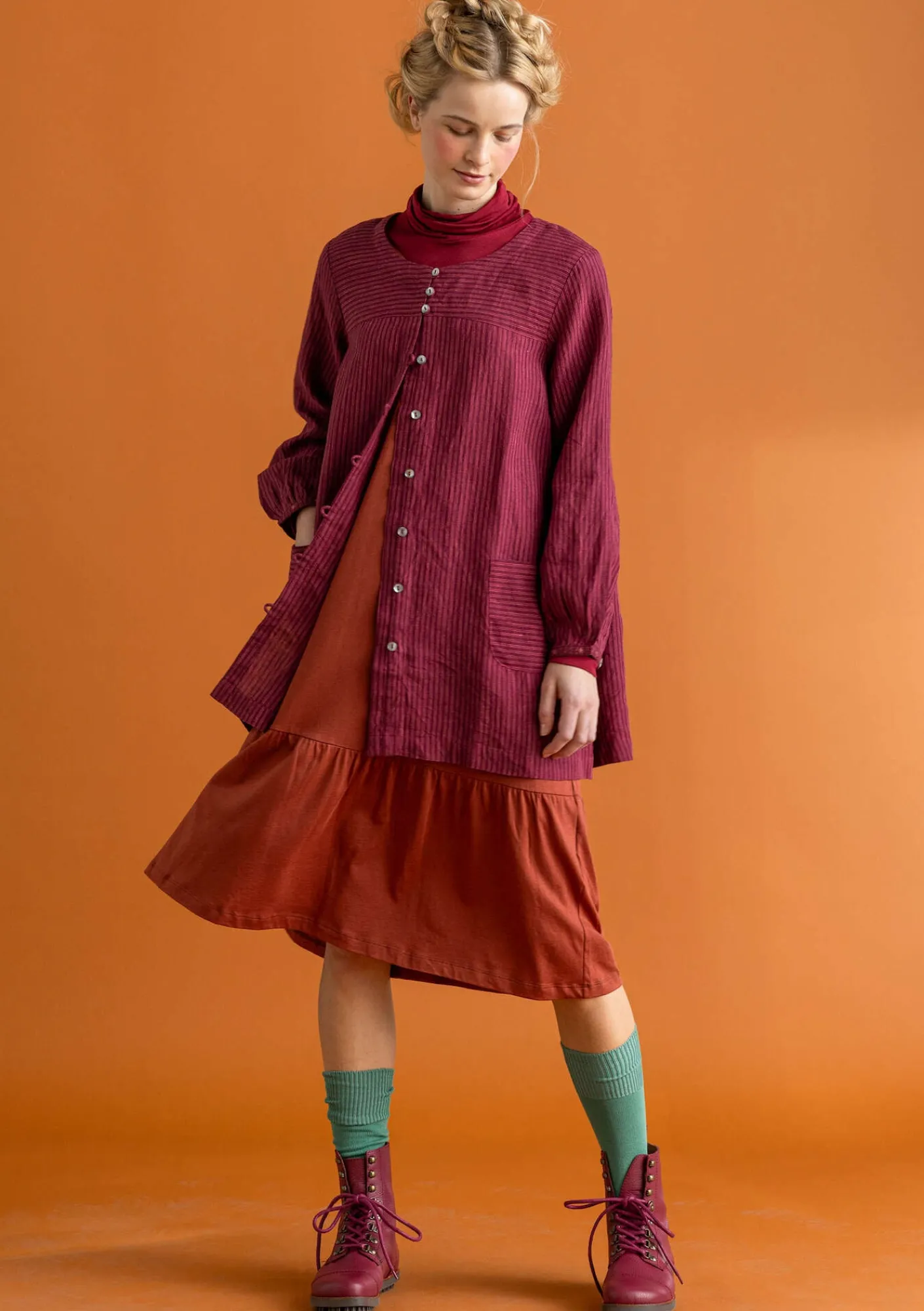 Gudrun Sjödén Blusen>Künstlerbluse „Asta“ aus Leinengewebe Purpur-gestreift