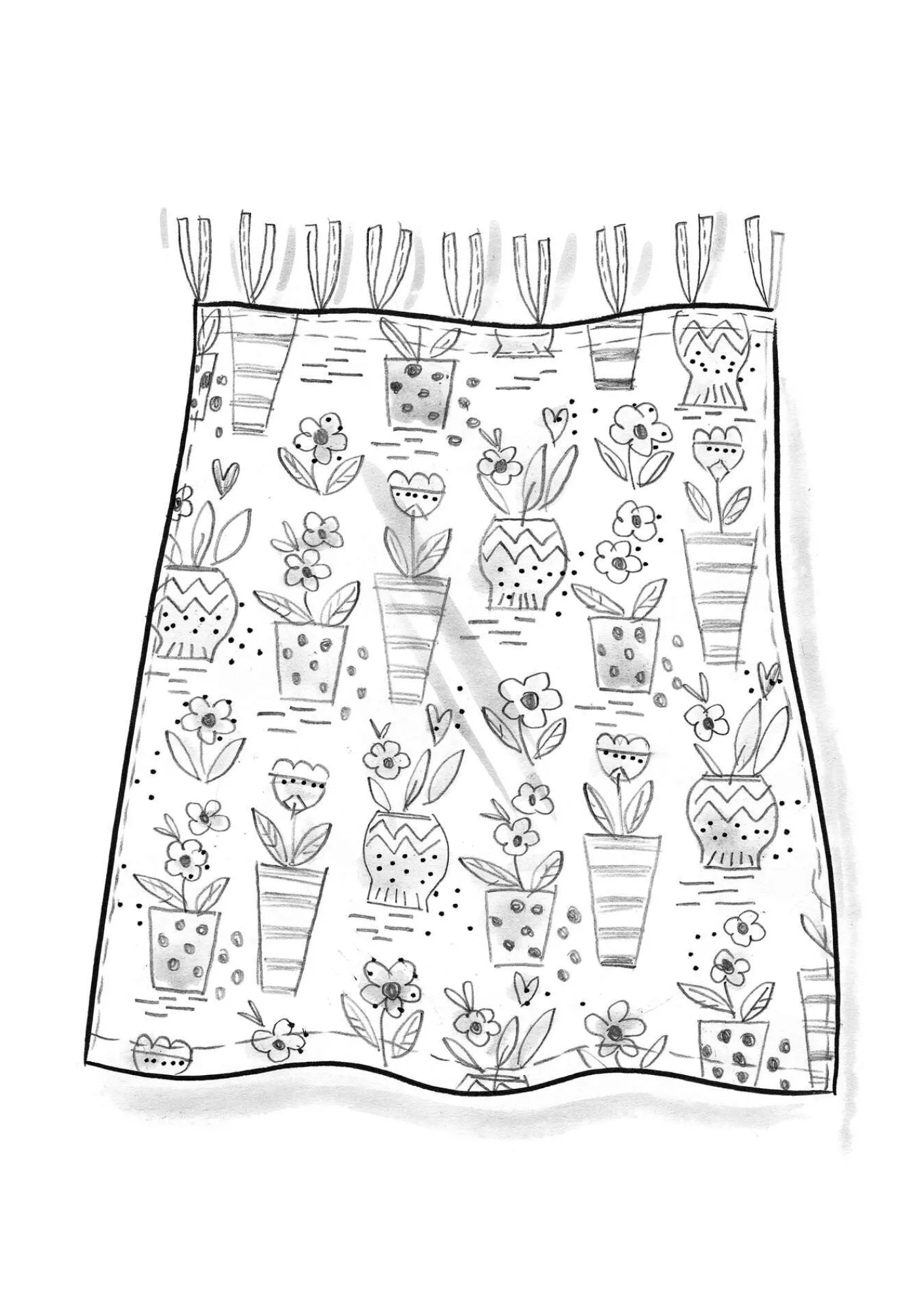 Gudrun Sjödén Gardinen|Heimtextilien>Kurze Gardine „Flower pots“ aus Bio-Baumwolle Halbgebleicht