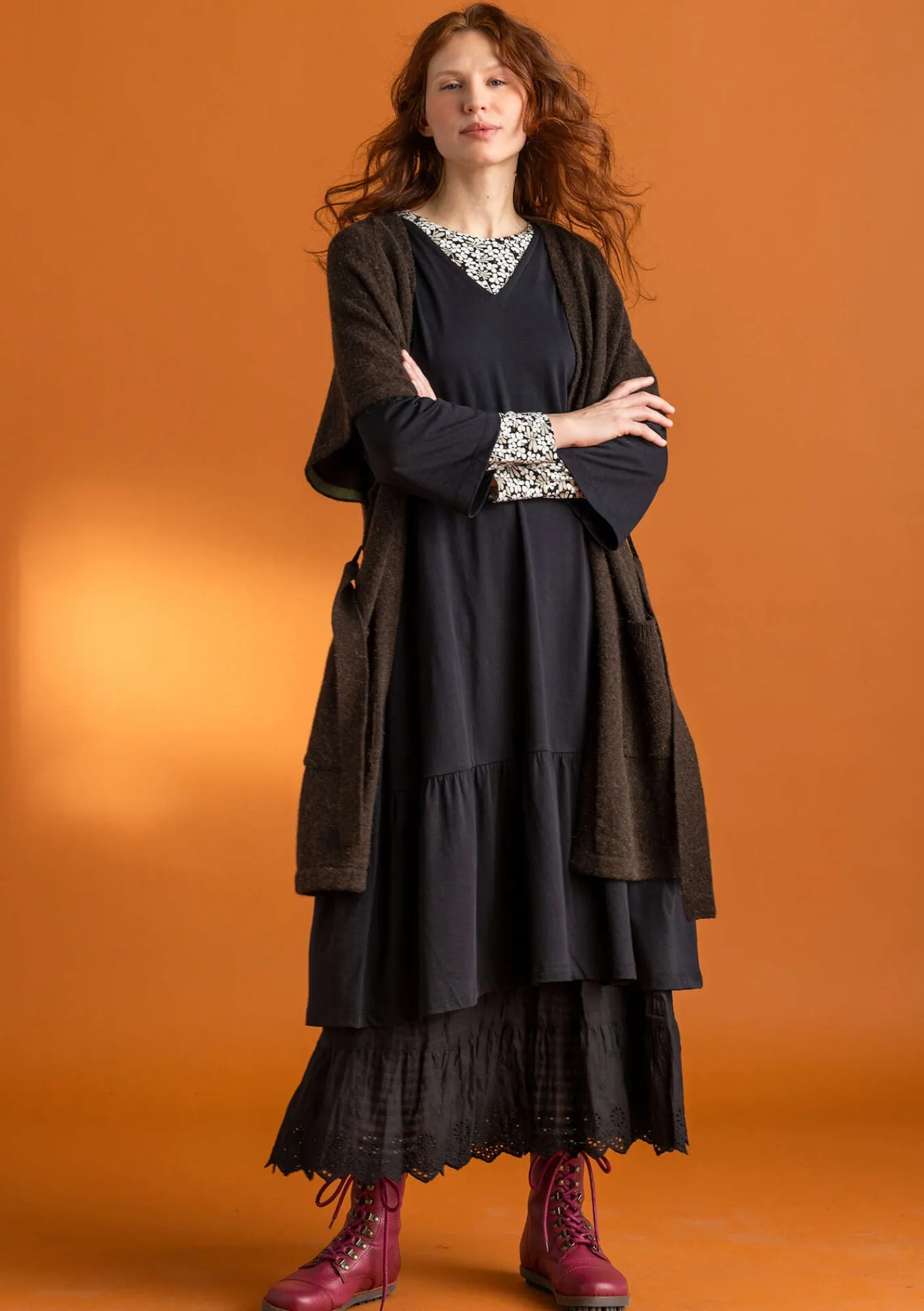 Gudrun Sjödén Strickjacken>Langstrickjacke aus Alpakagemisch Dunkelbraun-melange