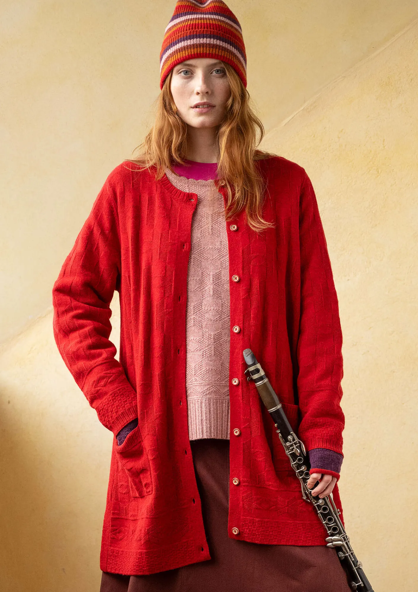Gudrun Sjödén Strickjacken>Langstrickjacke „Capella“ aus Lammwolle Tomate-melange