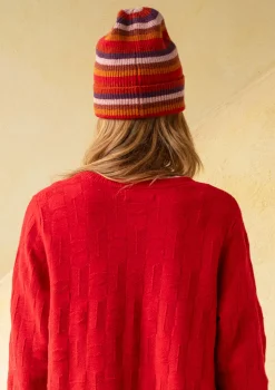 Gudrun Sjödén Accessoires>Mütze aus Recycling-Wolle/Lammwolle Tomate-gestreift