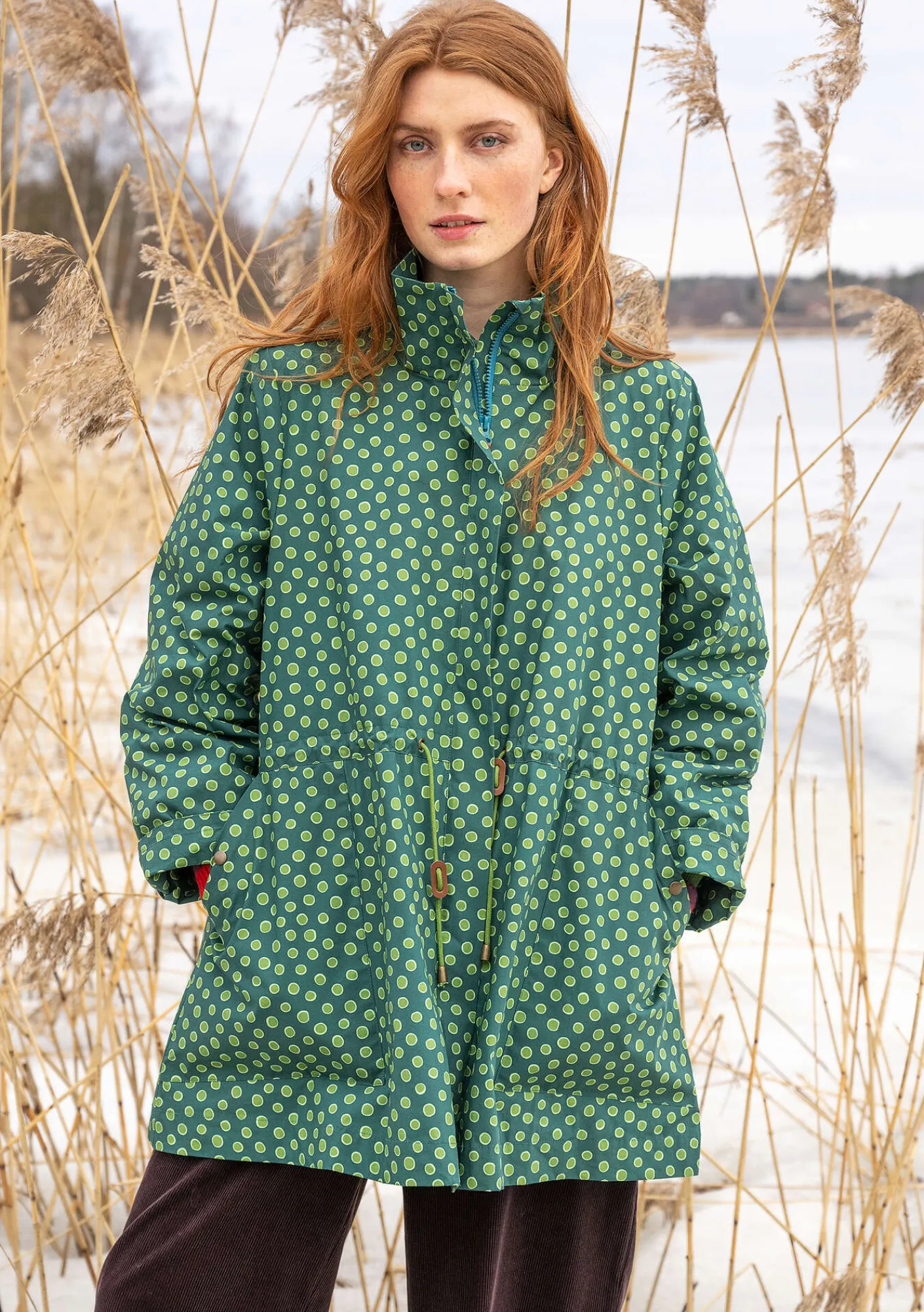 Gudrun Sjödén Jacken & Mäntel>Parka „Lucy“ aus Bio-Baumwollgewebe Flaschengrün-gemustert