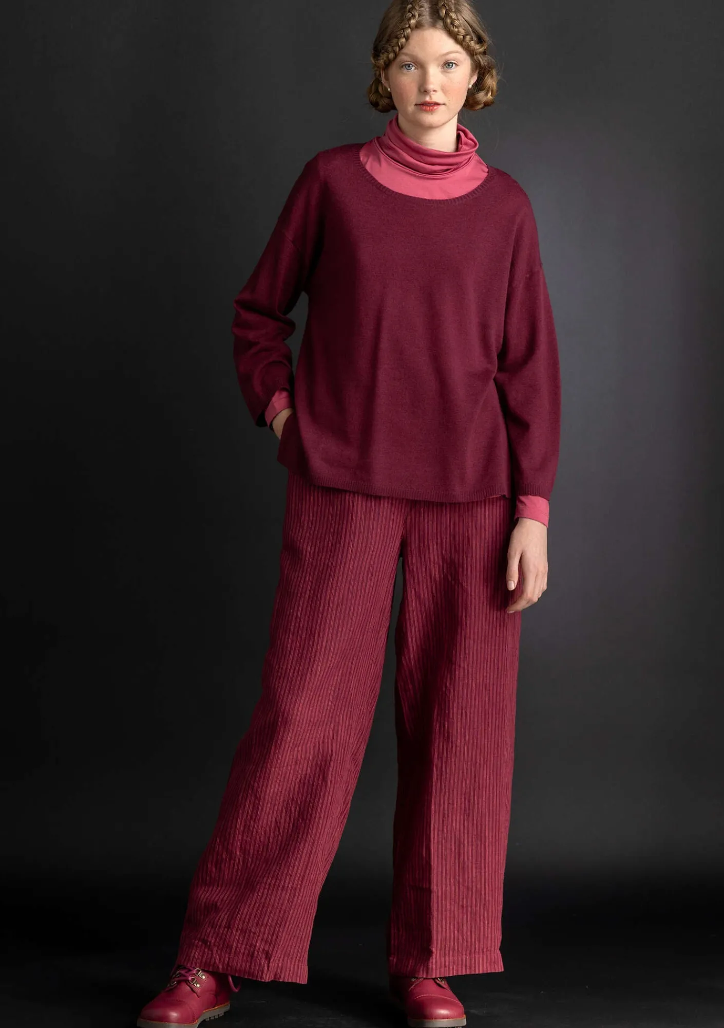 Gudrun Sjödén Pullover & Shirts>Pullover aus Bio-Wolle Weinrot