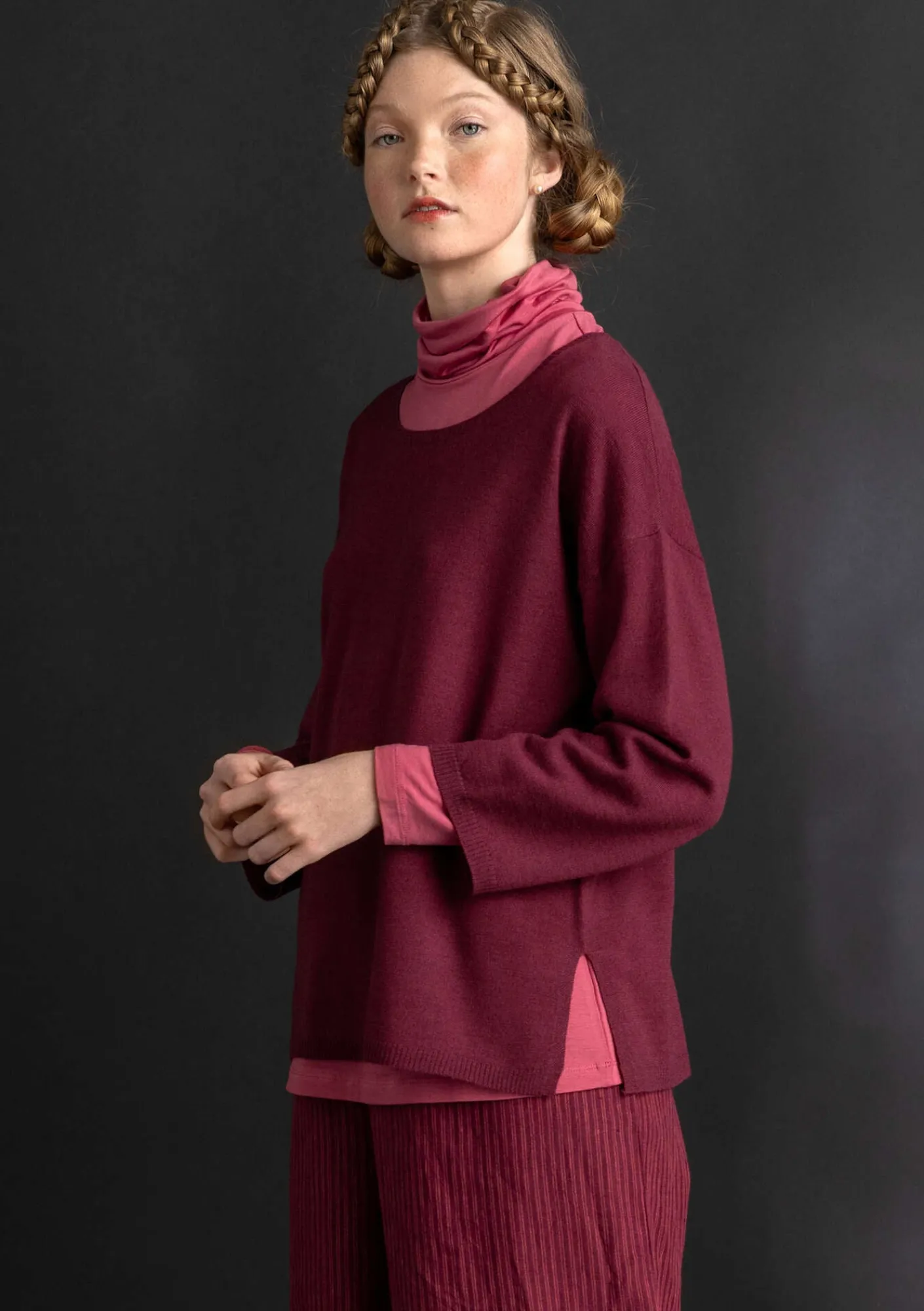 Gudrun Sjödén Pullover & Shirts>Pullover aus Bio-Wolle Weinrot