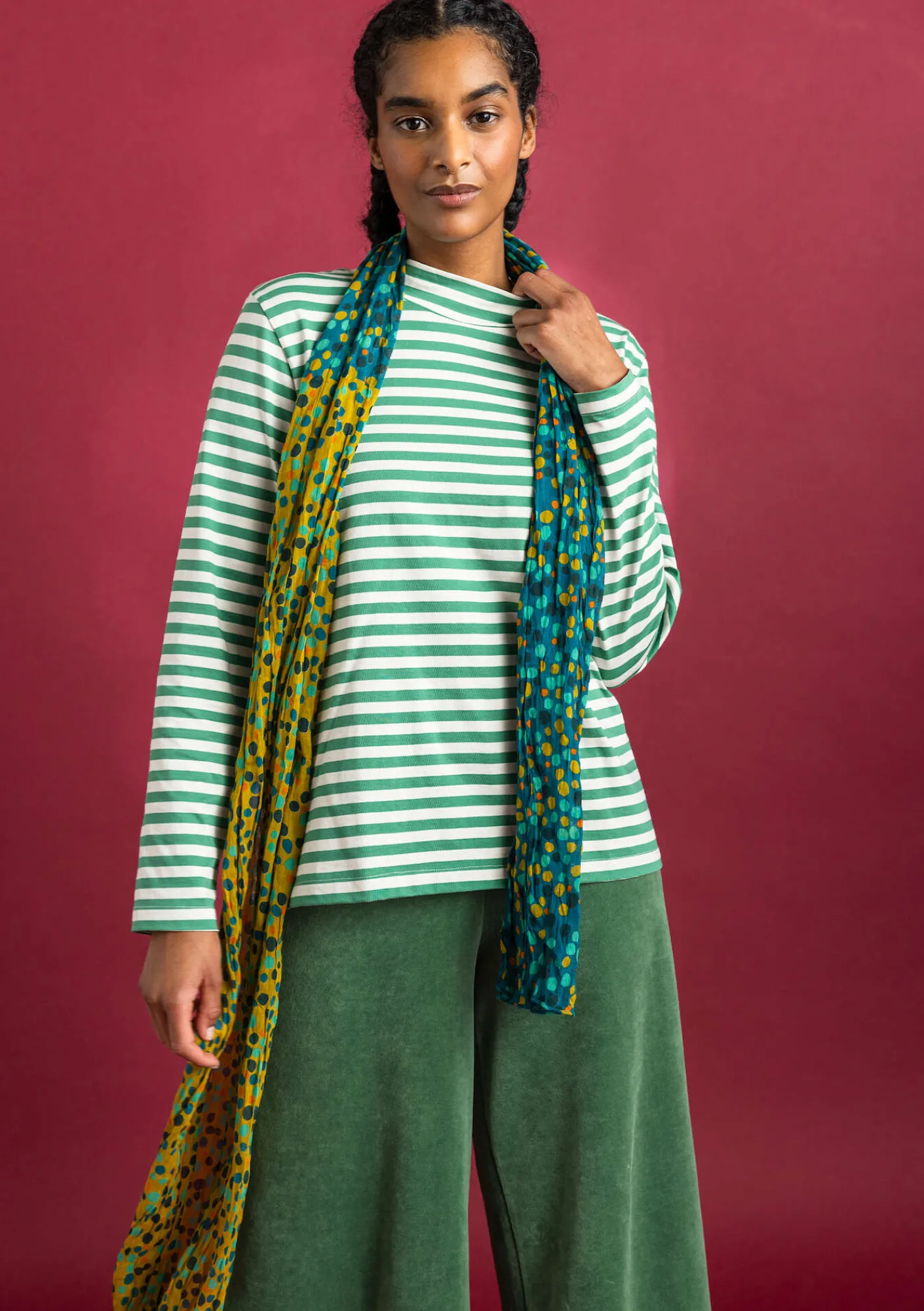 Gudrun Sjödén Accessoires|Schals Und Tücher>Schal „Hedda“ aus Bio-Baumwolle Hellpetrol-olivenöl