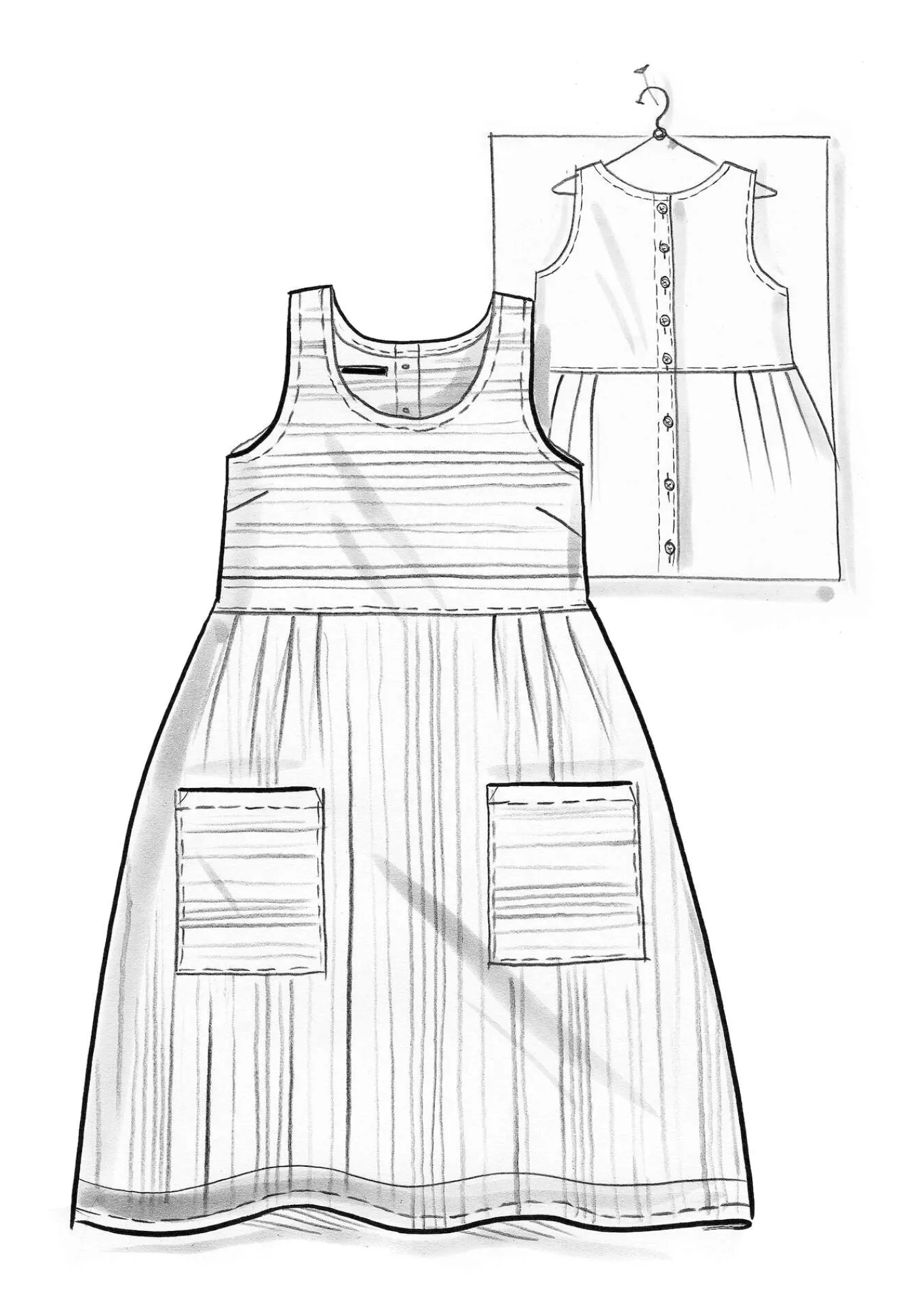 Gudrun Sjödén Kleider>Schürzenkleid „Ava“ aus Bio-Baumwollgewebe Leinenblau