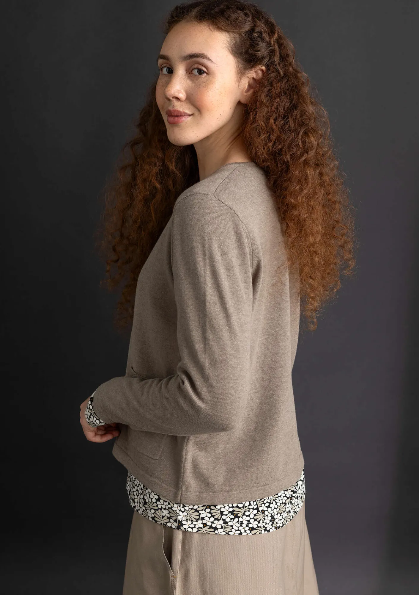 Gudrun Sjödén Strickjacken>Strickjacke aus Bio-/Recycling-Baumwolle Taupe-melange