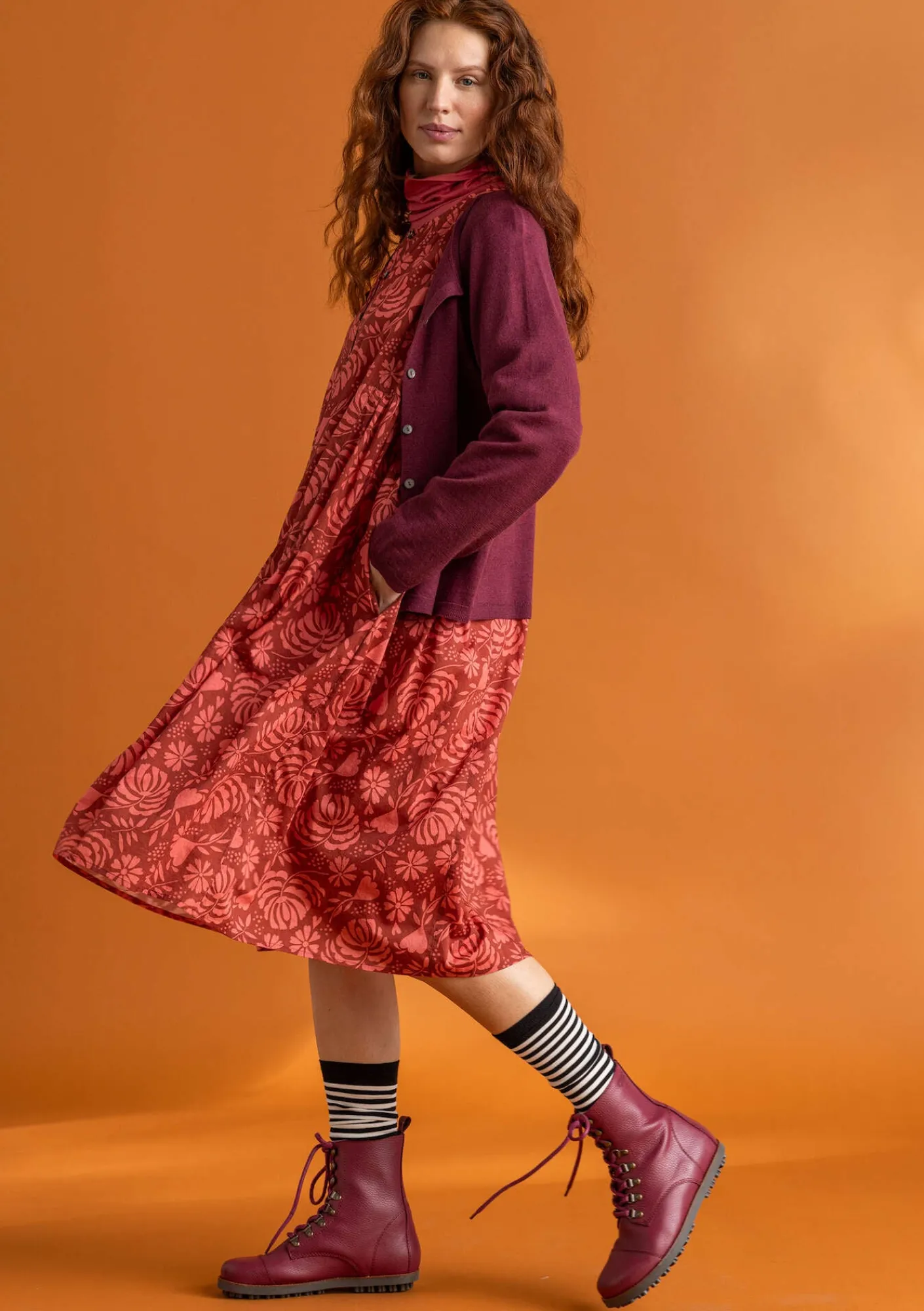 Gudrun Sjödén Strickjacken>Strickjacke aus Bio-Wolle Weinrot