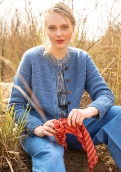 Gudrun Sjödén Strickjacken>Strickjacke aus Wolle Leinenblau