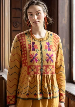 Gudrun Sjödén Strickjacken>Strickjacke „Maria“ aus Bio-/Recycling-Baumwolle Ocker