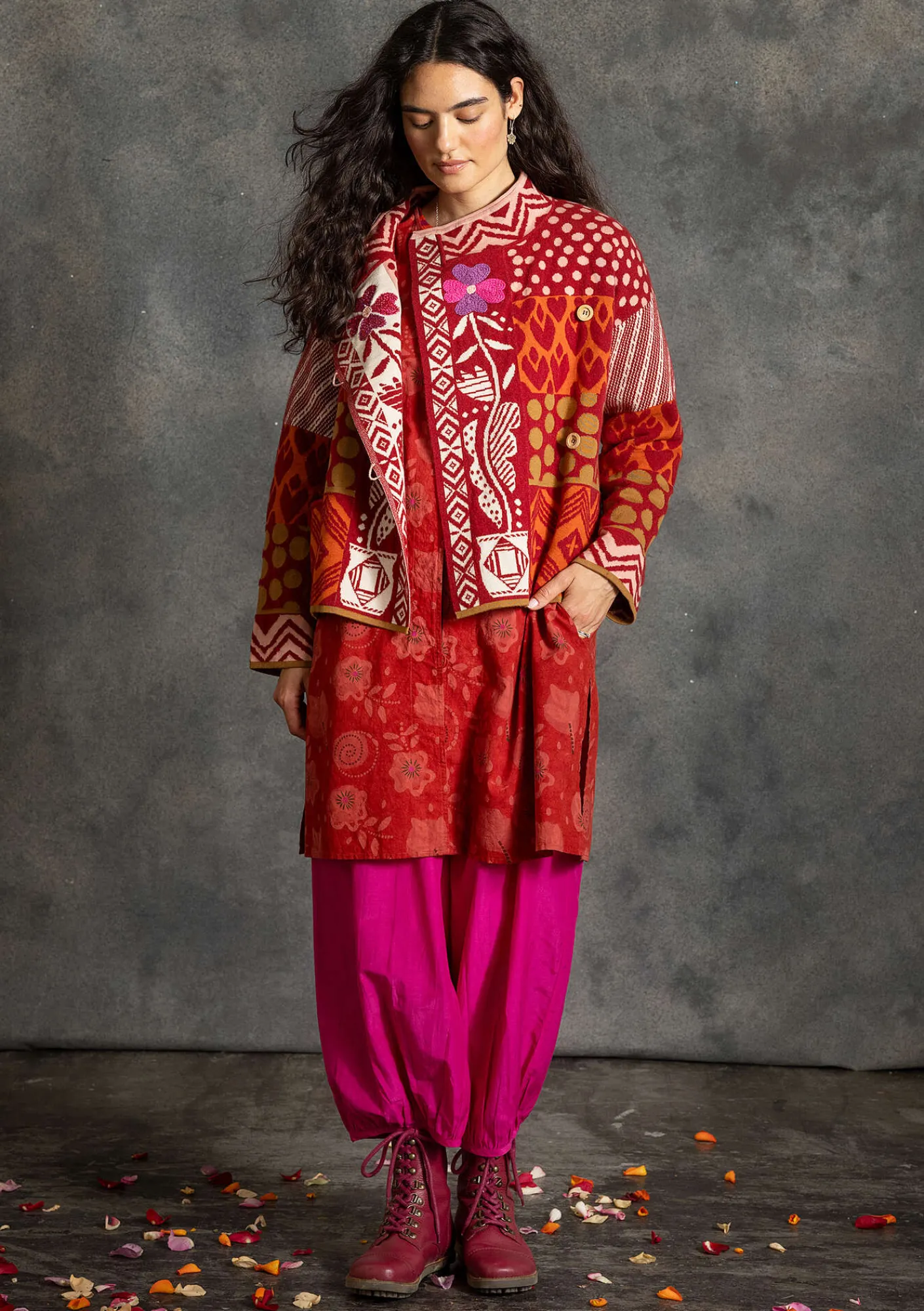 Gudrun Sjödén Strickjacken>Strickjacke „Viktoria“ aus Baumwolle/Lammwolle Achatrot