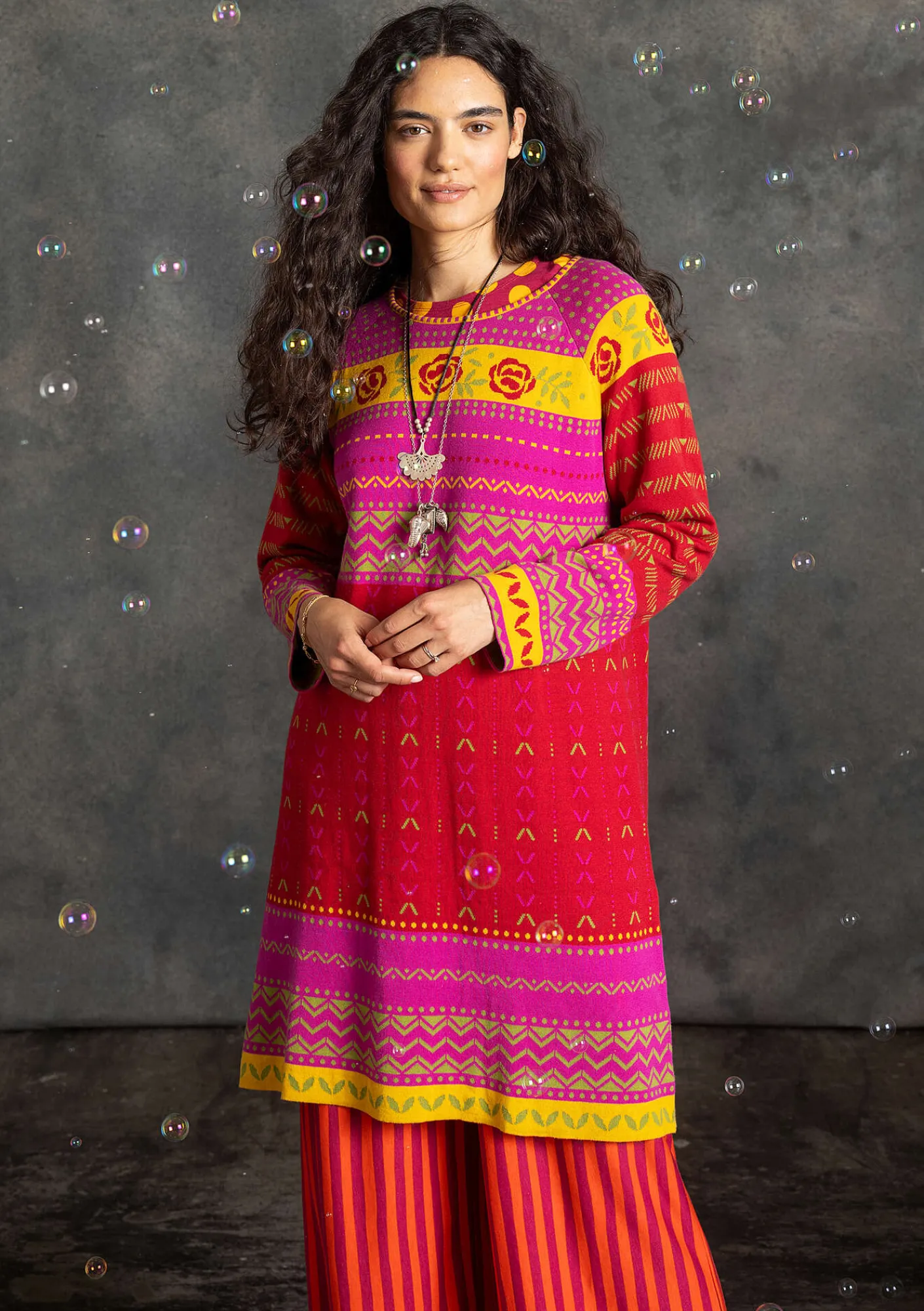 Gudrun Sjödén Kleider>Strickkleid „Kajsa“ aus Bio-/Recycling-Baumwolle Mohn