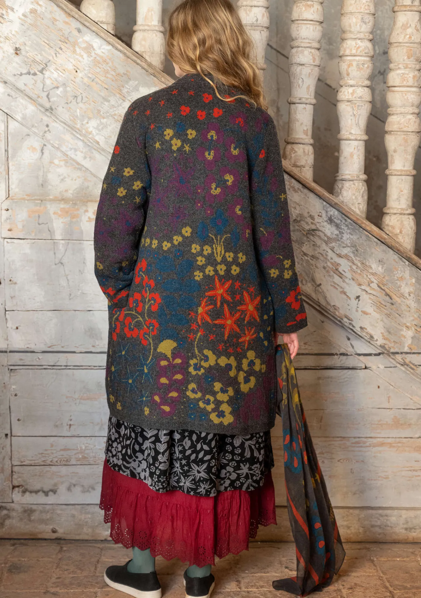 Gudrun Sjödén Jacken & Mäntel|Strickjacken>Strickmantel „Saga“ aus Recycling-Wolle Dunkelaschgrau-melange