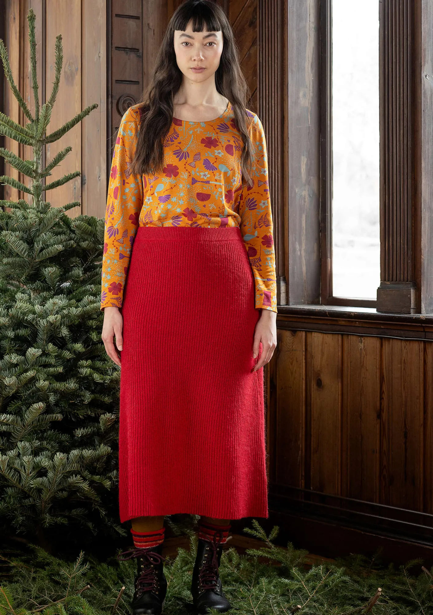 Gudrun Sjödén Röcke>Strickrock „Vinternatt“ aus Bio- und Recycling-Baumwolle/Alpakawollgemisch Tomate