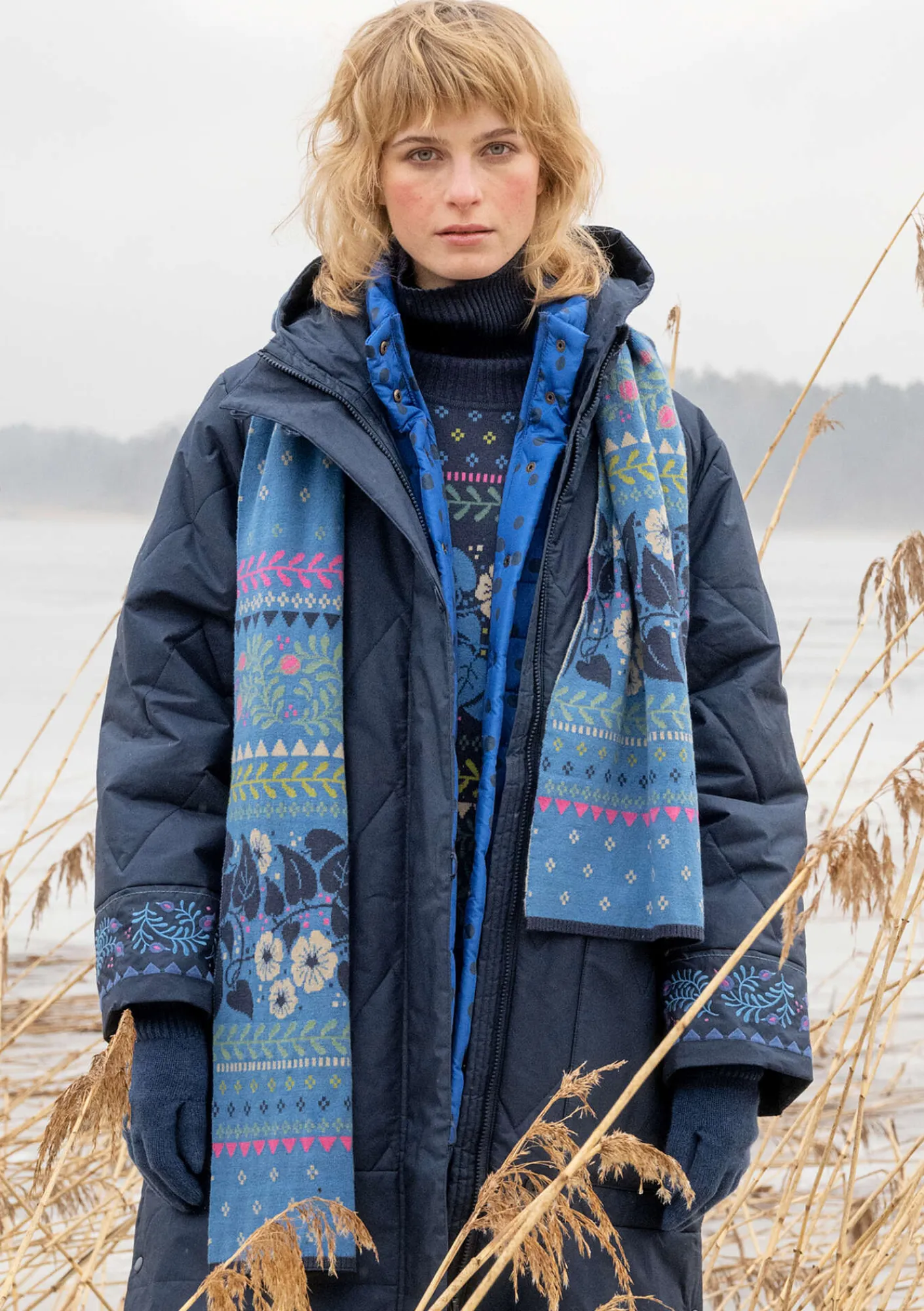 Gudrun Sjödén Accessoires|Schals Und Tücher>Strickschal „Borealis“ aus Bio- und Recycling-Baumwolle/Wolle Zartindigo