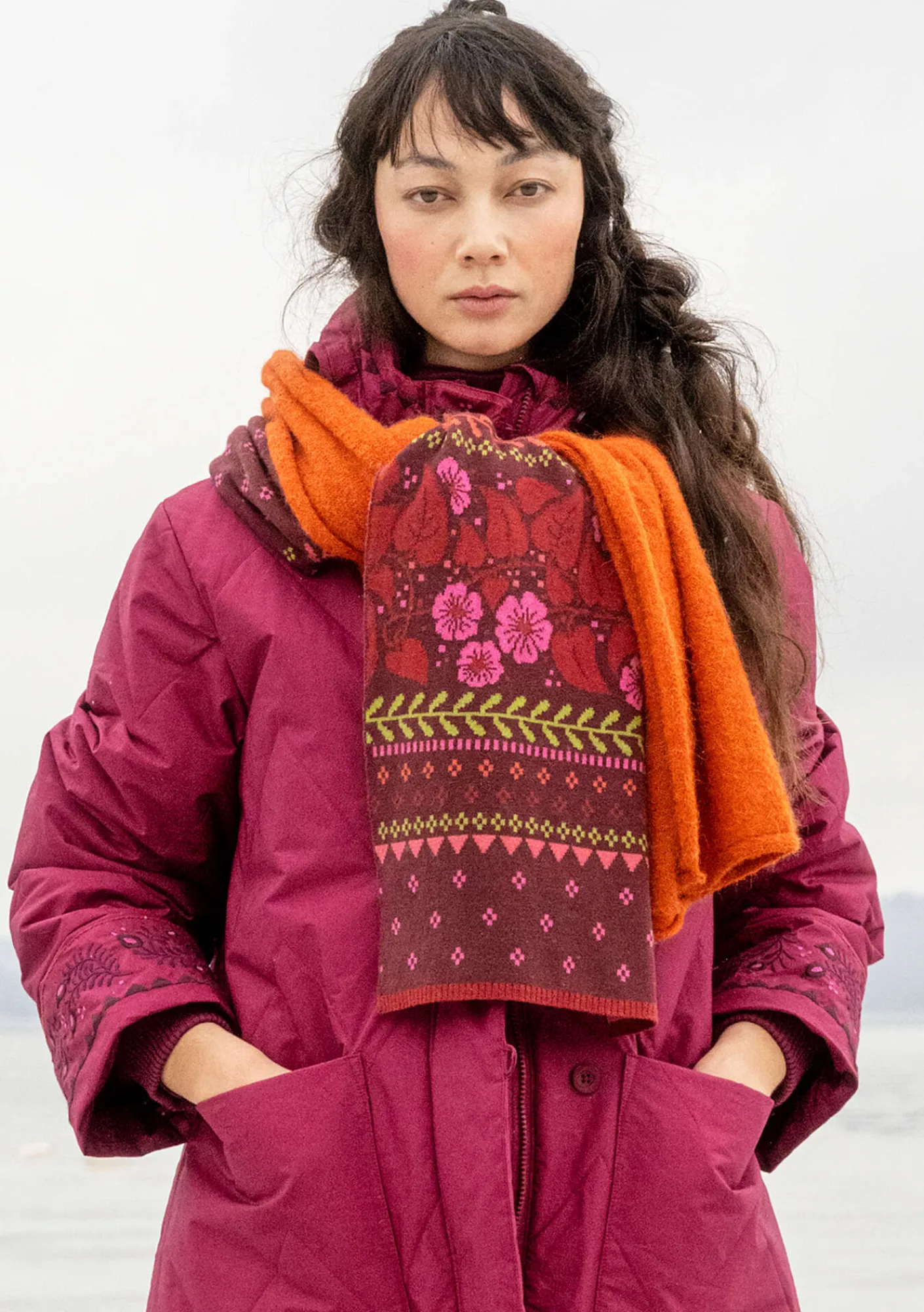 Gudrun Sjödén Accessoires|Schals Und Tücher>Strickschal „Borealis“ aus Bio- und Recycling-Baumwolle/Wolle Aubergine