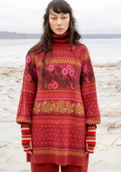 Gudrun Sjödén Tuniken>Stricktunika „Borealis“ aus Bio- und Recycling-Baumwolle/Wolle Achatrot