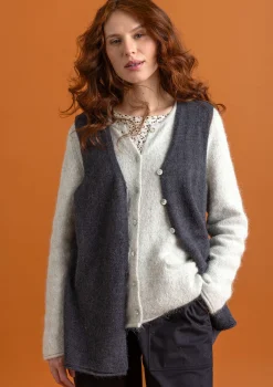 Gudrun Sjödén Westen>Strickweste aus Alpakagemisch Dunkelaschgrau-melange