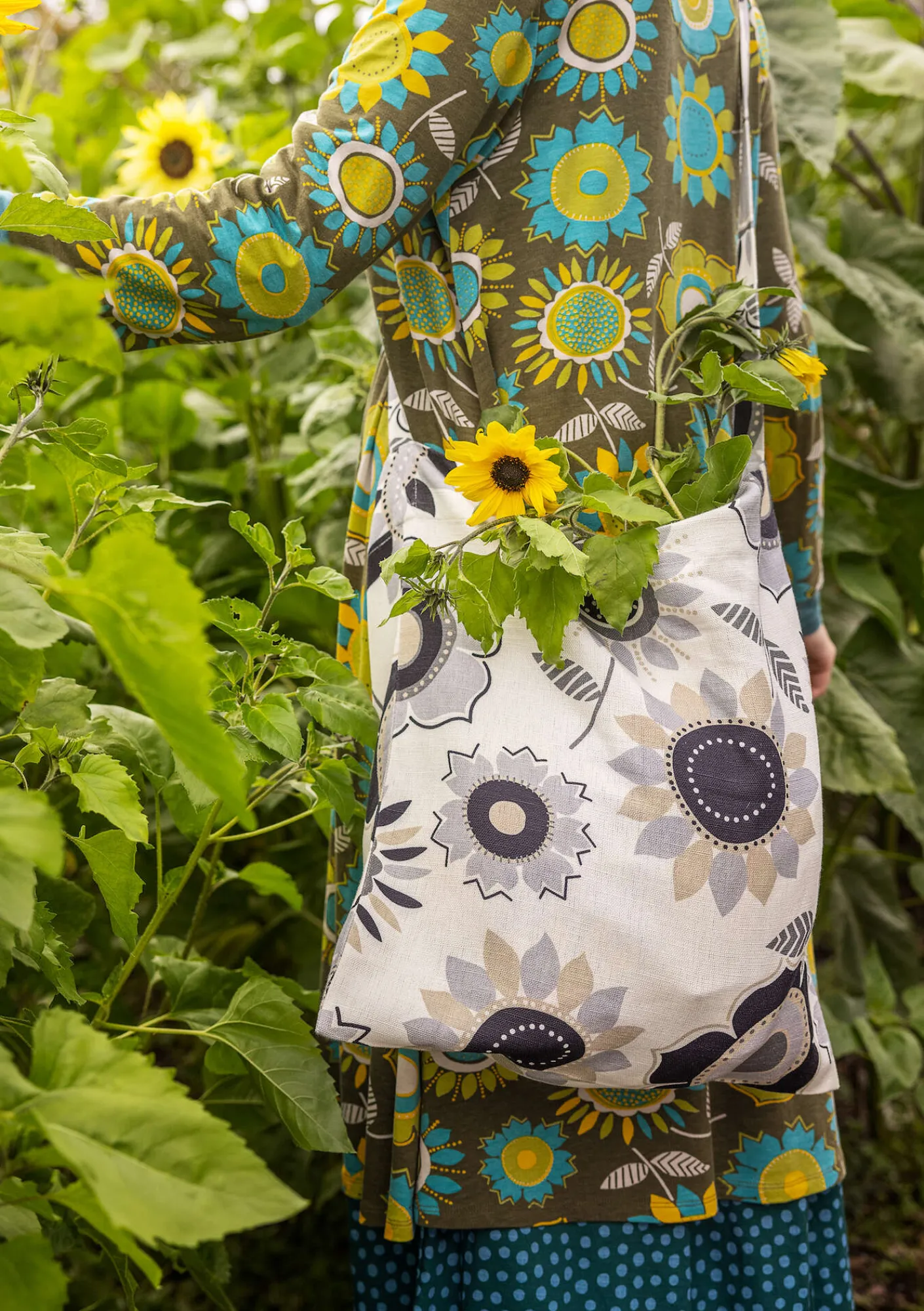 Gudrun Sjödén Taschen>Tasche „Sunflower“ aus Öko-Baumwolle/Leinen Ungebleicht