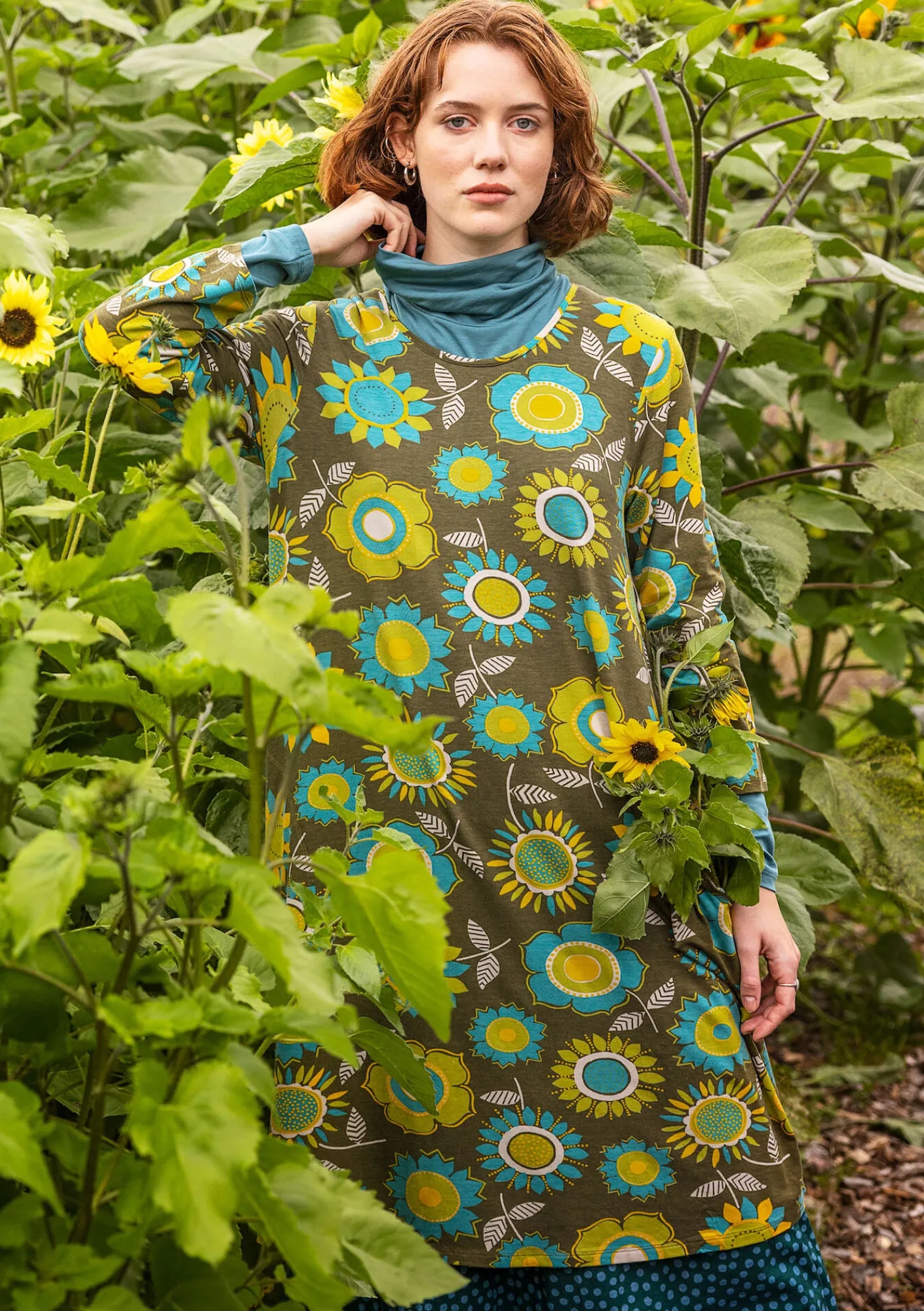 Gudrun Sjödén Kleider>Trikotkleid „Sunflower“ aus Lyocell/Elasthan Moosgrün