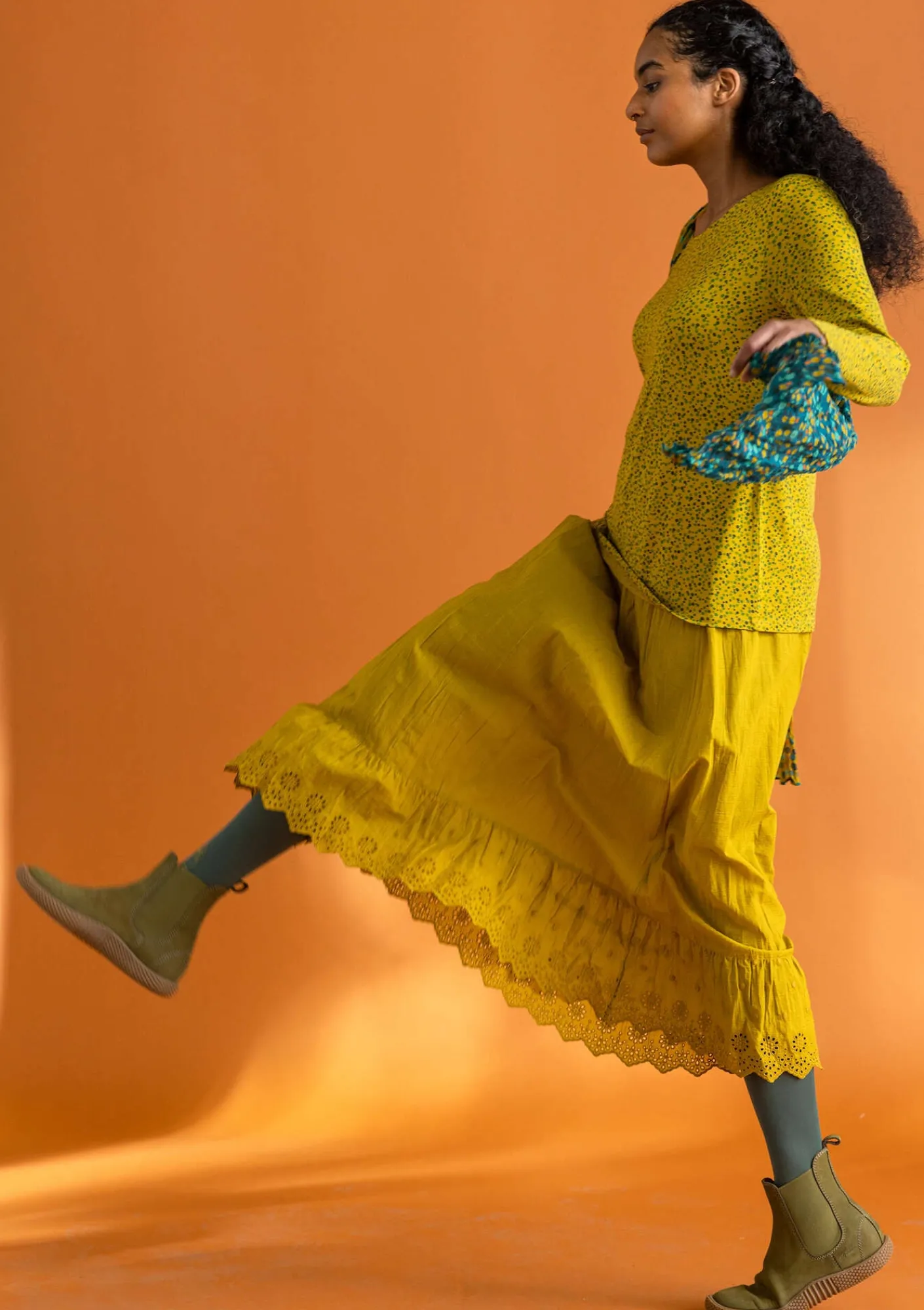 Gudrun Sjödén Röcke>Unterrock aus Bio-Baumwollgewebe Olivenöl