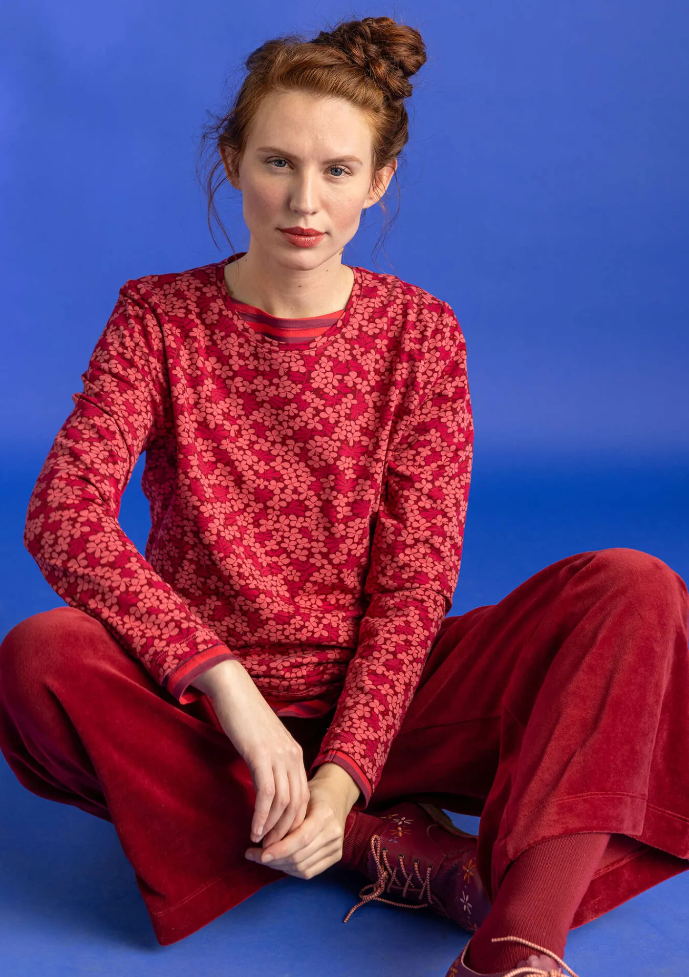 Gudrun Sjödén Hosen>Velourshose aus Bio-Baumwolle/Recycling-Polyester Granatapfel