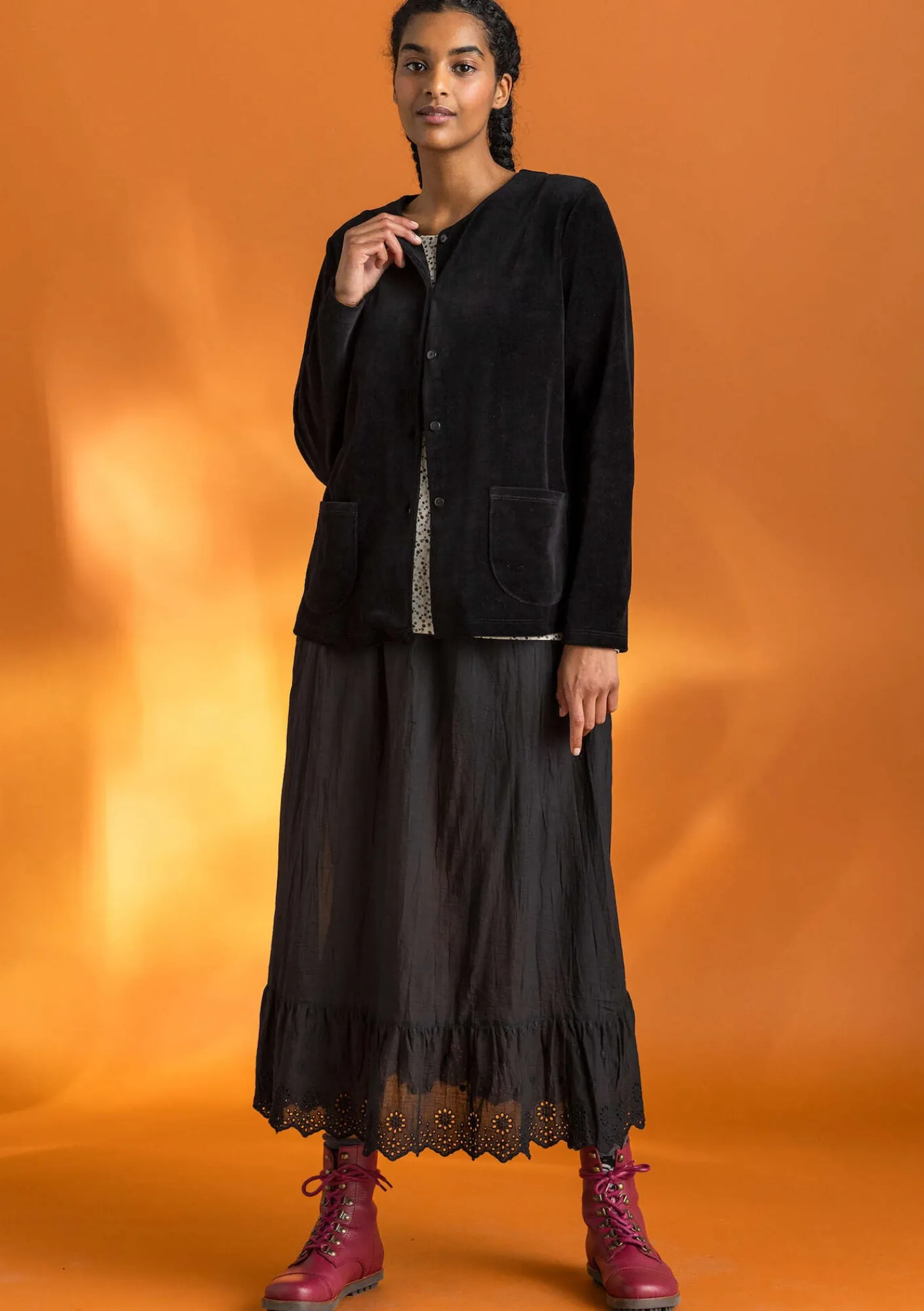 Gudrun Sjödén Strickjacken|Pullover & Shirts>Veloursjacke aus Bio-Baumwolle/Recycling-Polyester Schwarz